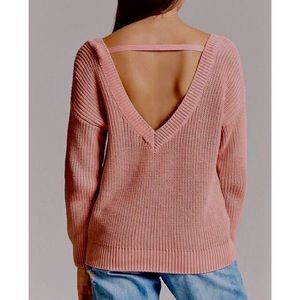 dusty pink v-neck back cut-out sweater